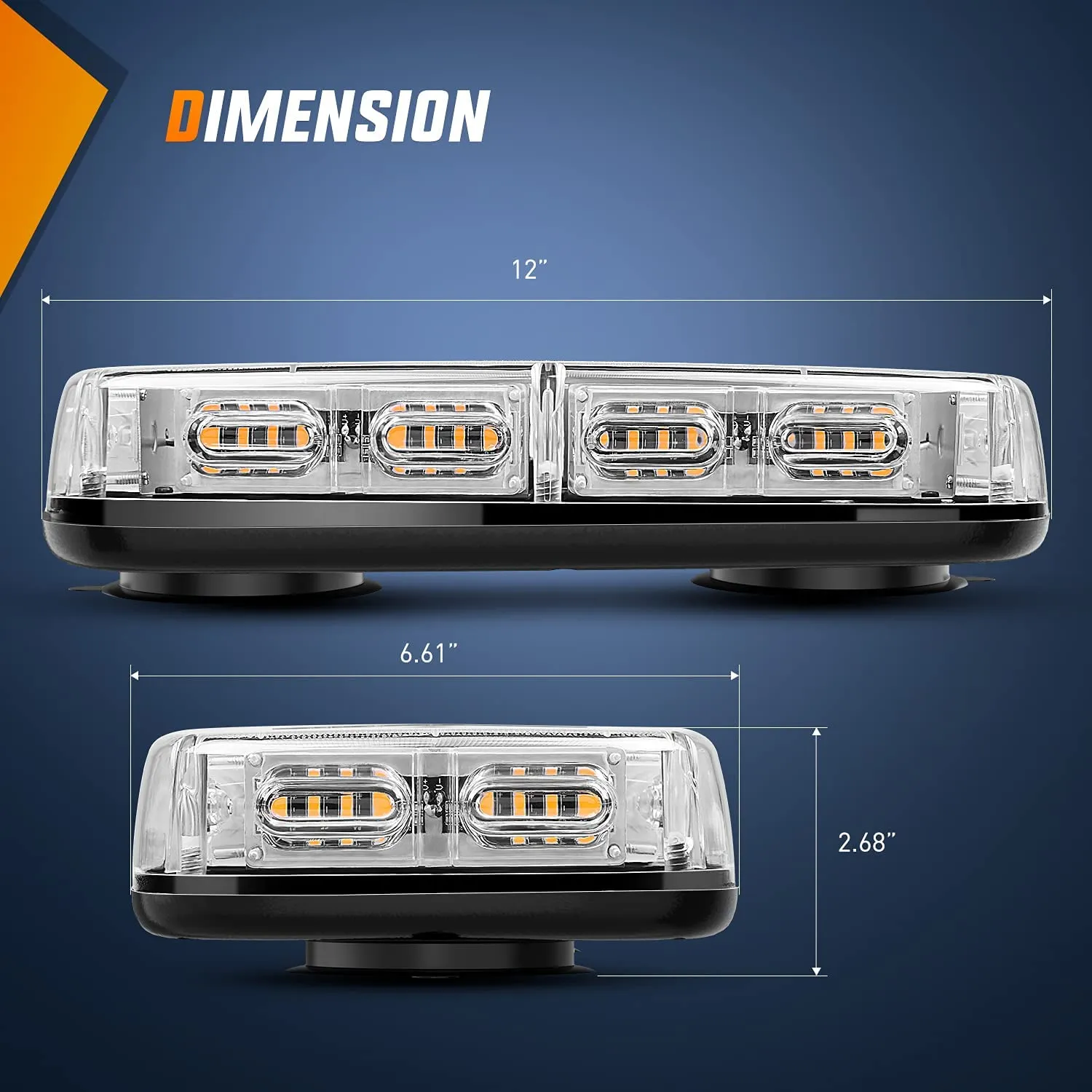 12 Inch 48 Leds Roof Top Amber Emergency Strobe Light 2PCS