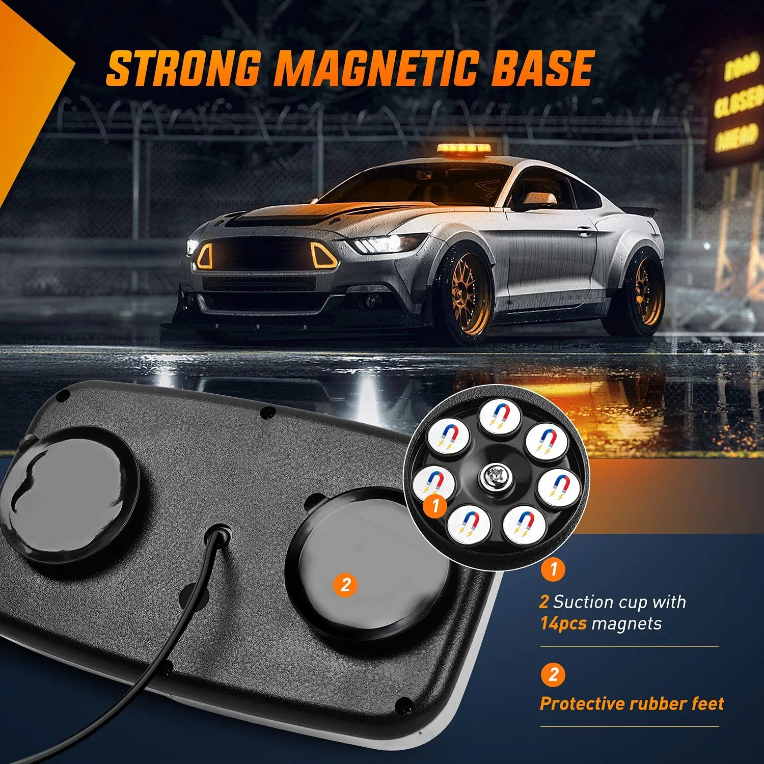 12 Inch 48 Leds Roof Top Amber Emergency Strobe Light 2PCS