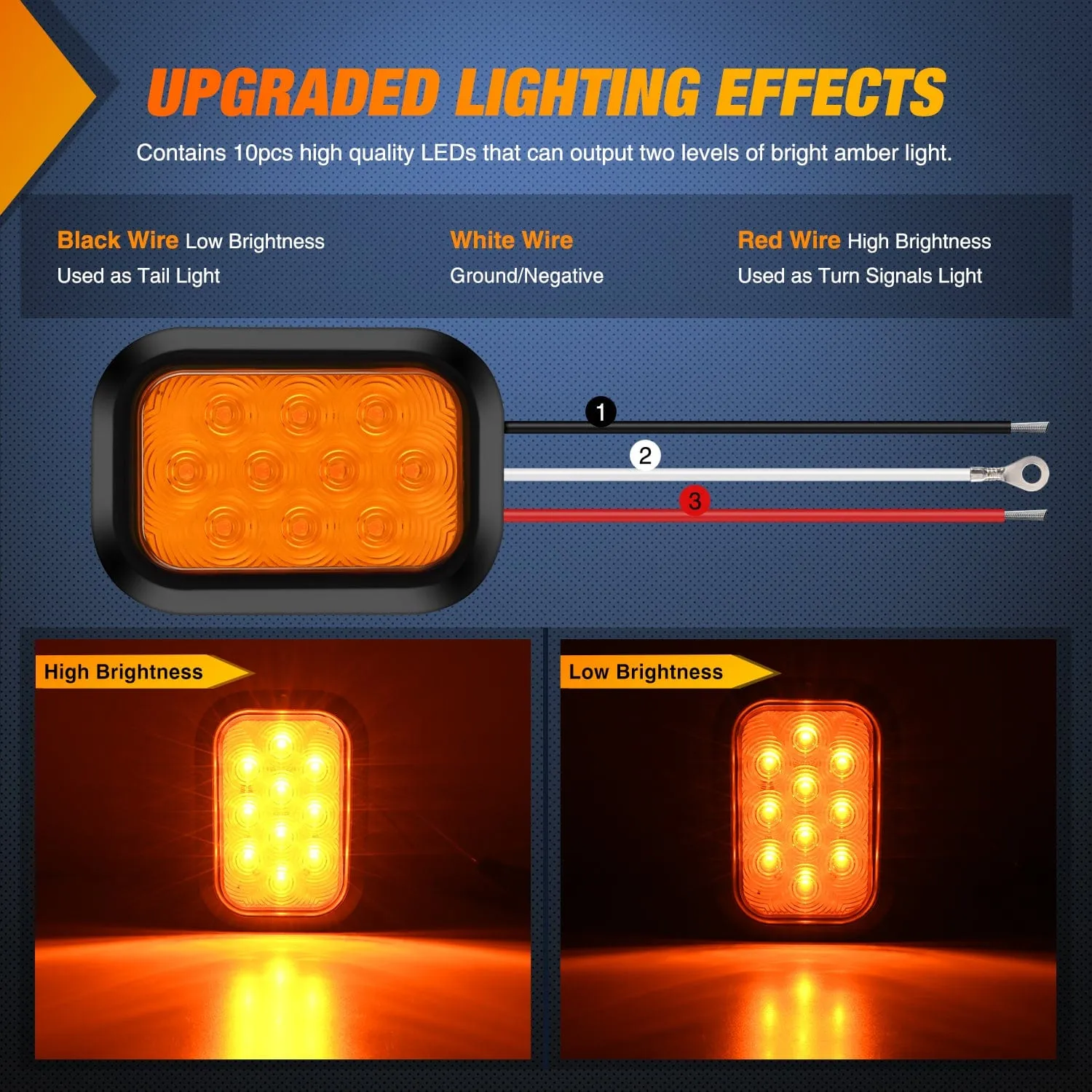 2 Pcs 5 X 3 Inch 10 Led Amber Rectangular Trailer Tail Light
