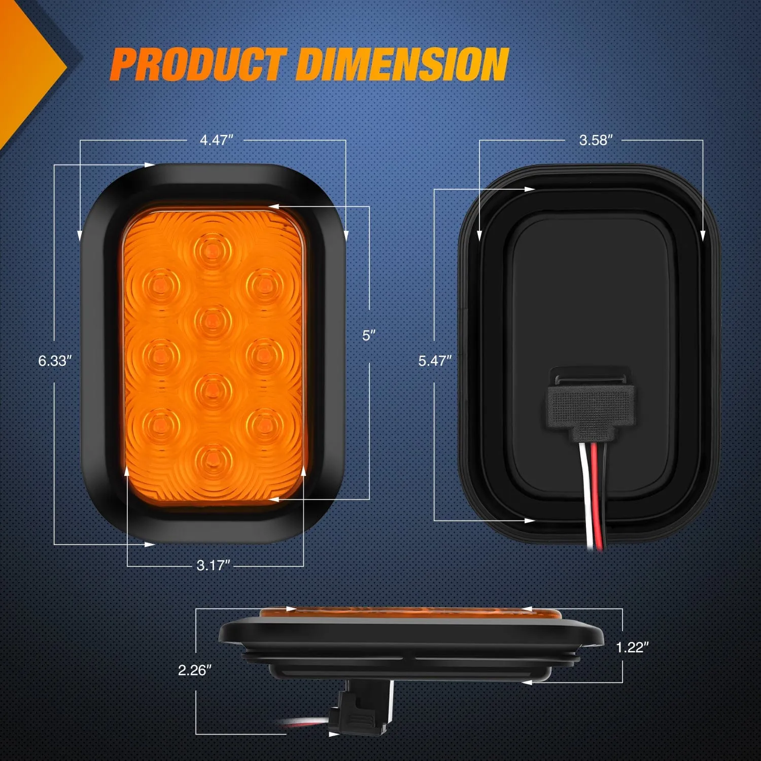 2 Pcs 5 X 3 Inch 10 Led Amber Rectangular Trailer Tail Light