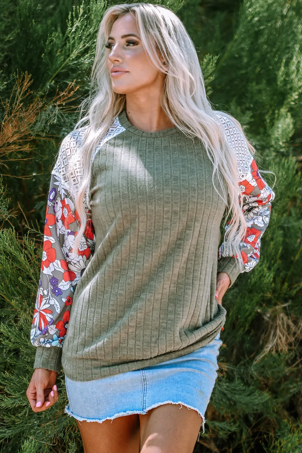 Bailey Patchwork Long Sleeve Ribbed Blouse