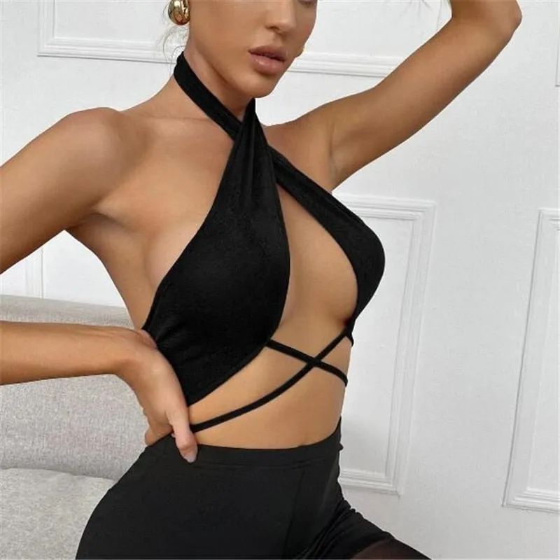 Bandage Halter Backless Crop Tops