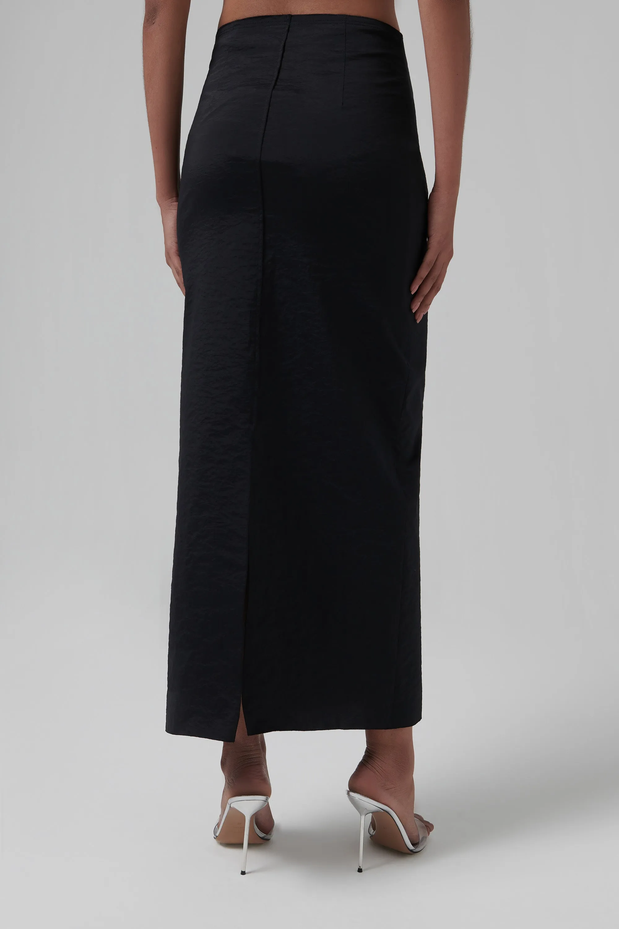 Black Lettuce-Edge Stretch Maxi Skirt