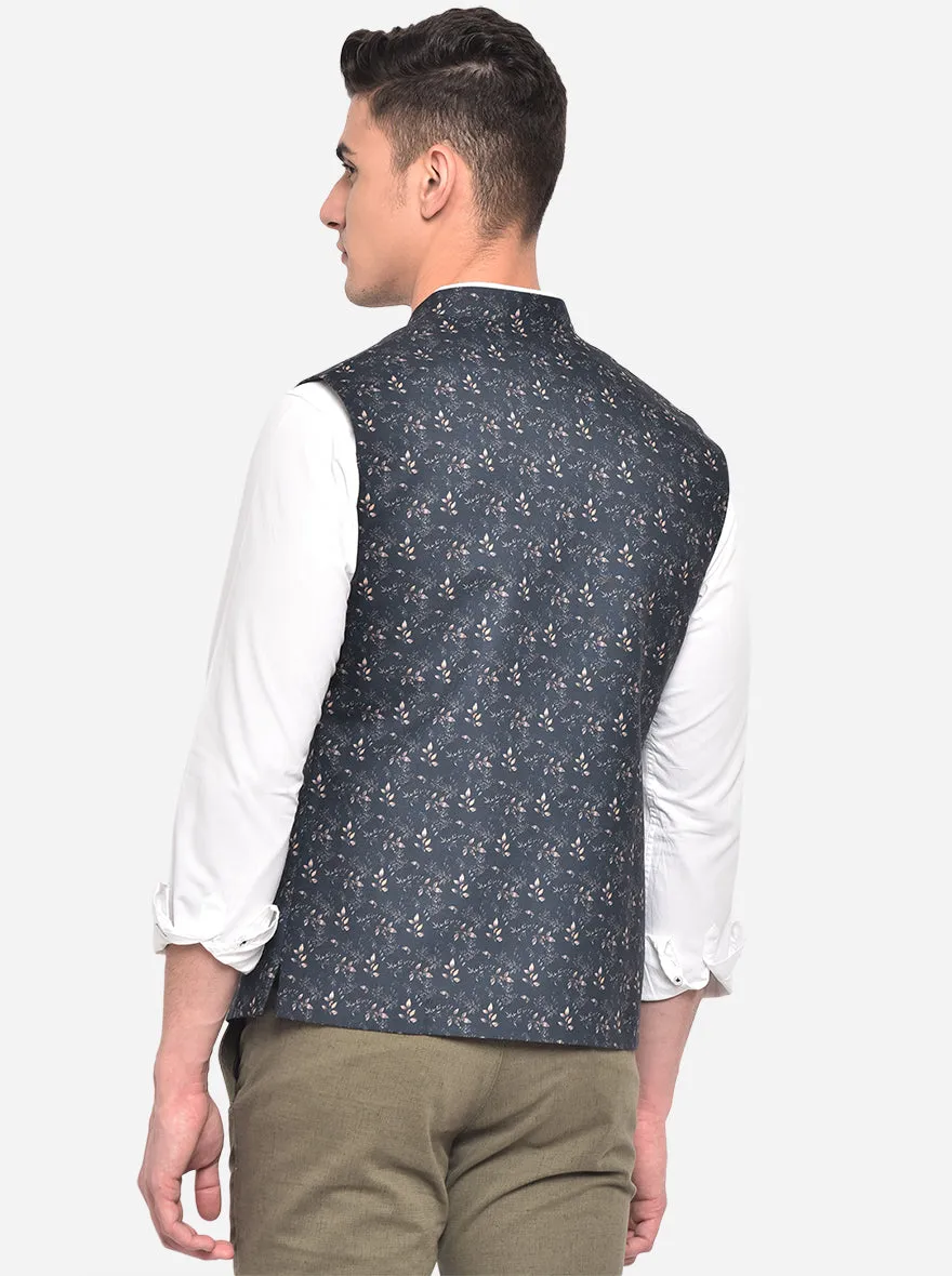 Black Printed Bandhgala Jacket | Greenfibre