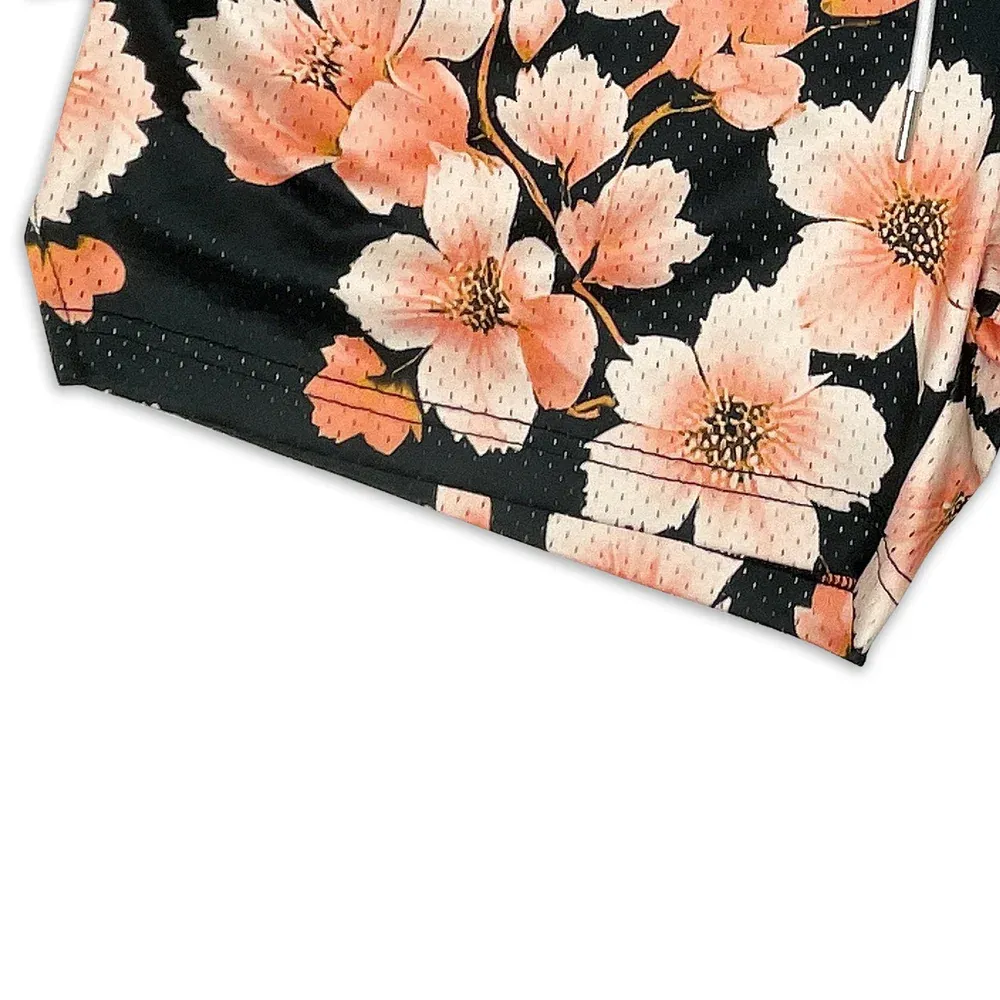 Blavra Ink Gradient Flowers Plants Print Mesh Shorts