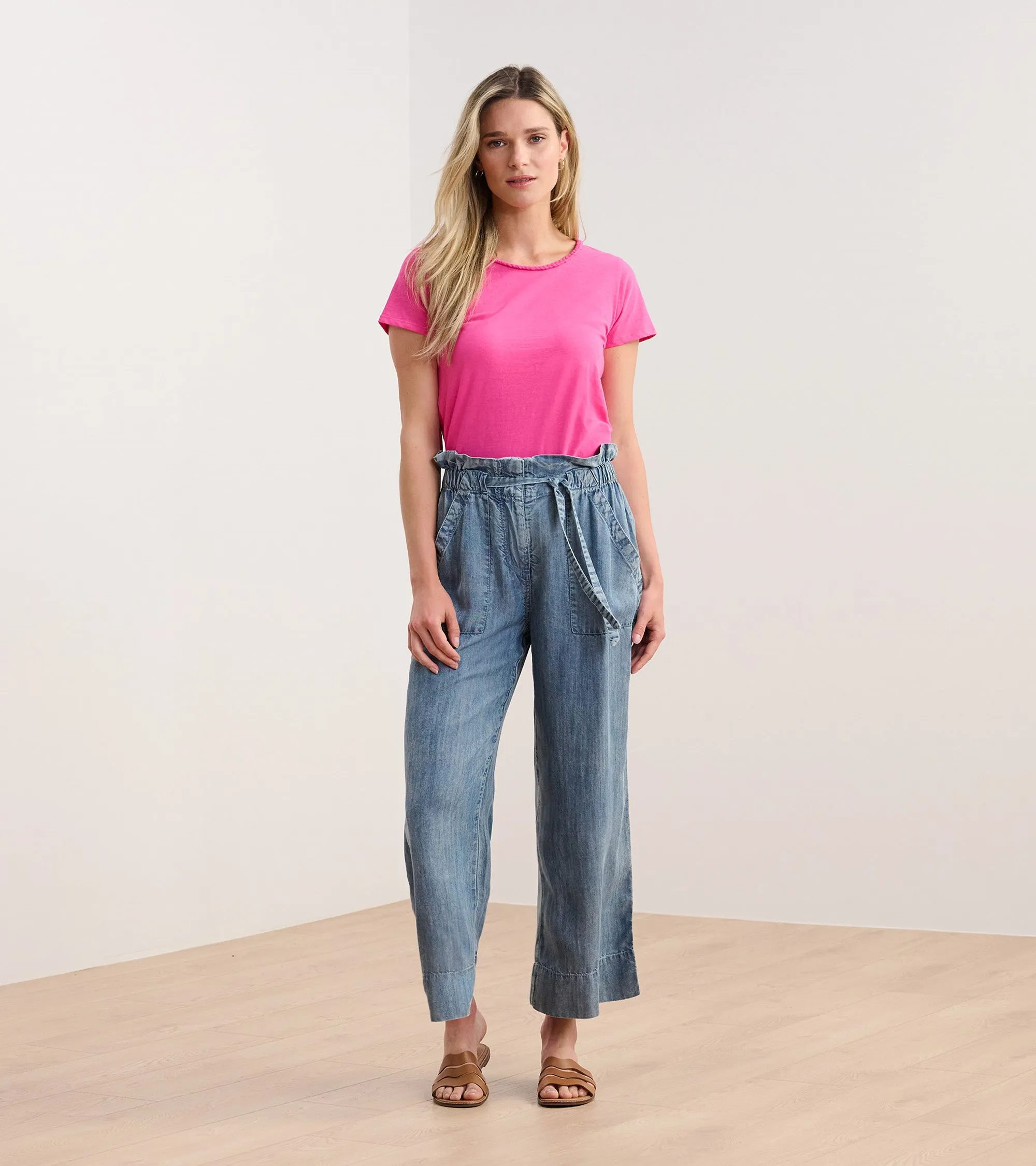 Braided Neck Tee - Fuschia