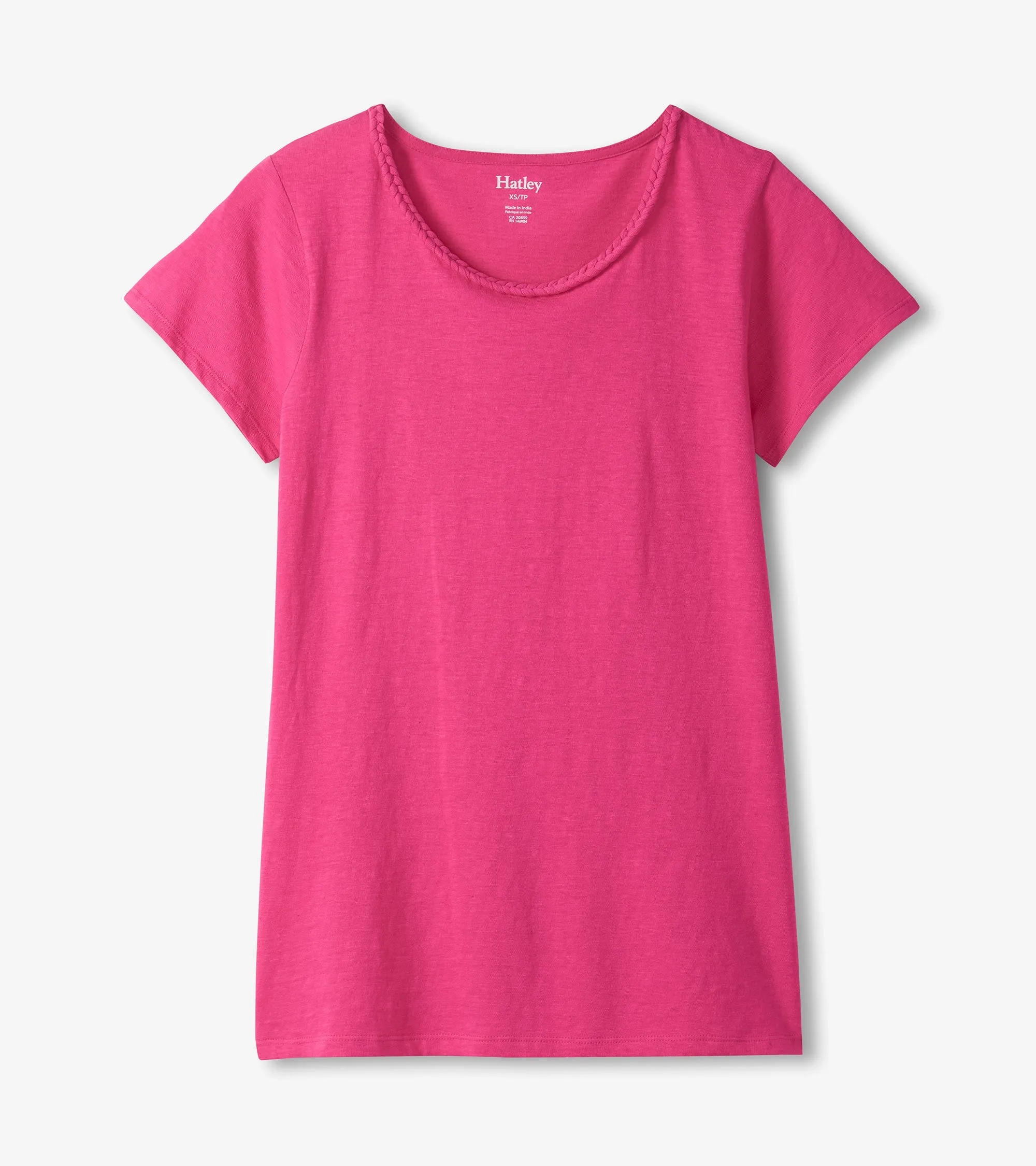 Braided Neck Tee - Fuschia