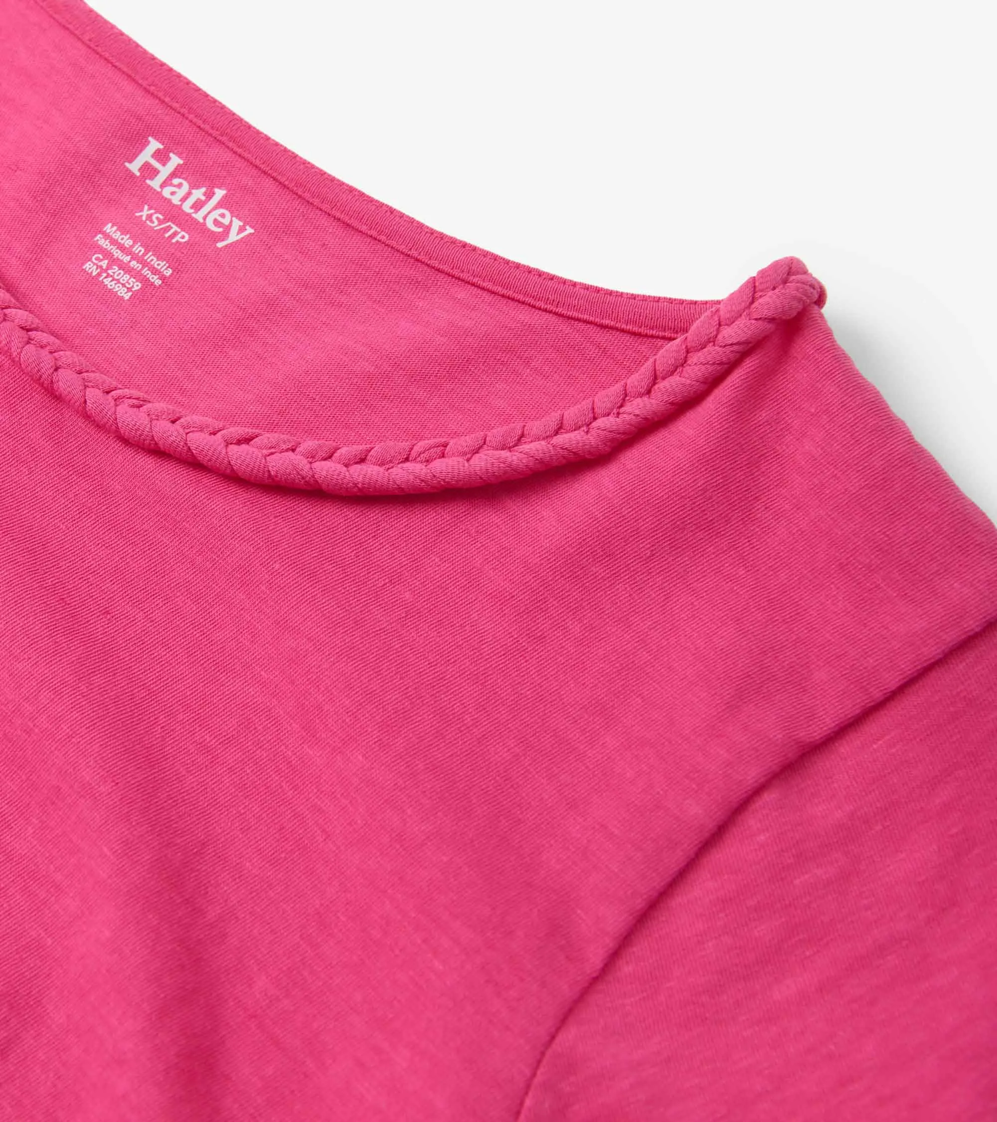 Braided Neck Tee - Fuschia