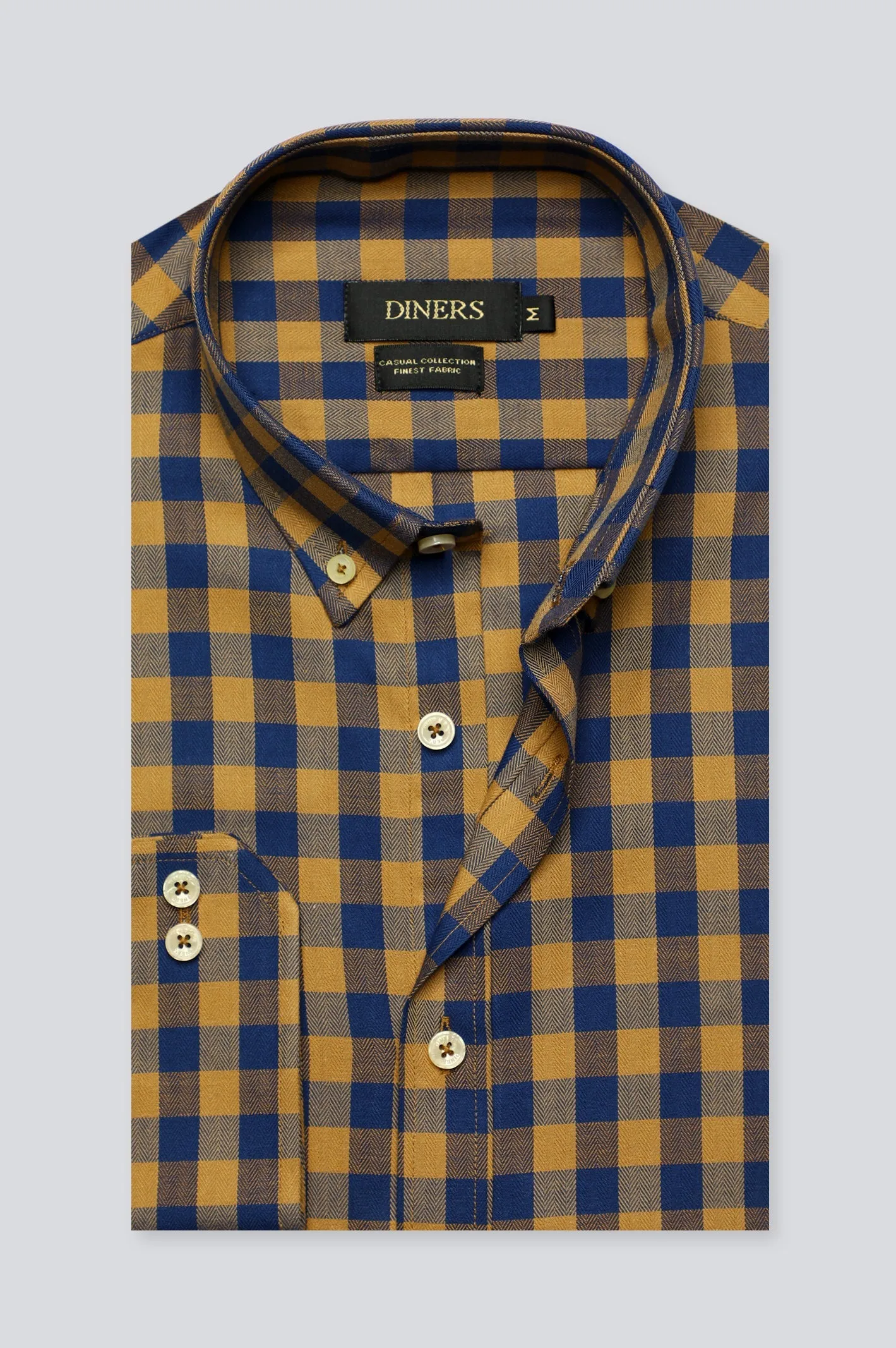 Camel Gingham Check Casual Shirt