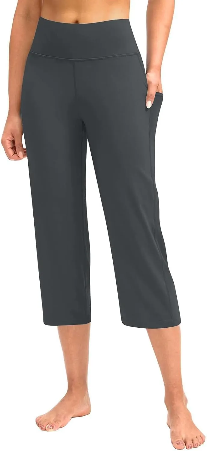 Capri Pants for Women Bootcut High Waist Leggings Crop Athletic Exercise Workout Yoga Pants Tummy Control Capris Straight Leg
