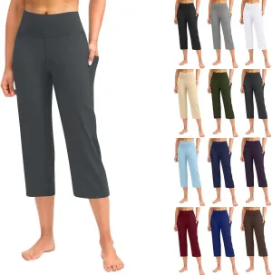 Capri Pants for Women Bootcut High Waist Leggings Crop Athletic Exercise Workout Yoga Pants Tummy Control Capris Straight Leg