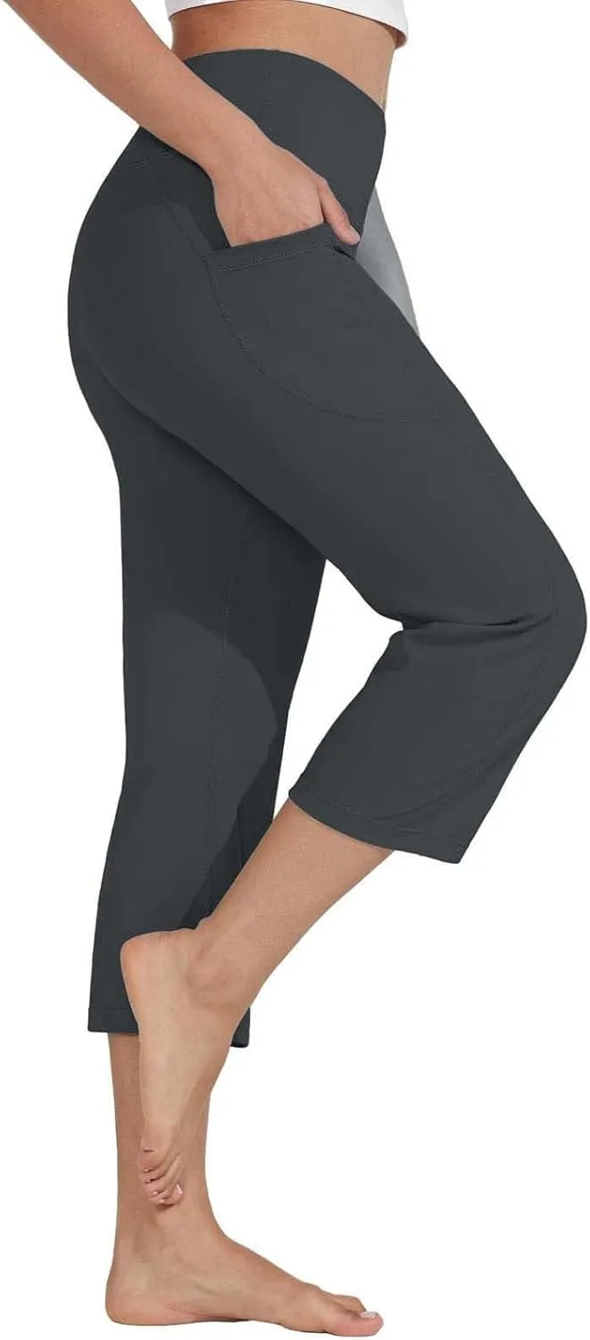 Capri Pants for Women Bootcut High Waist Leggings Crop Athletic Exercise Workout Yoga Pants Tummy Control Capris Straight Leg