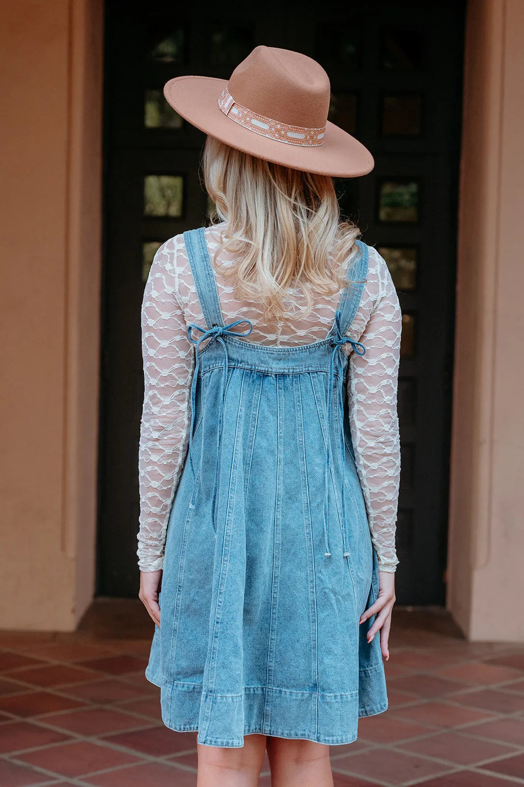 CLEARANCE - Square Neck Denim Flare Dress W/ Pockets