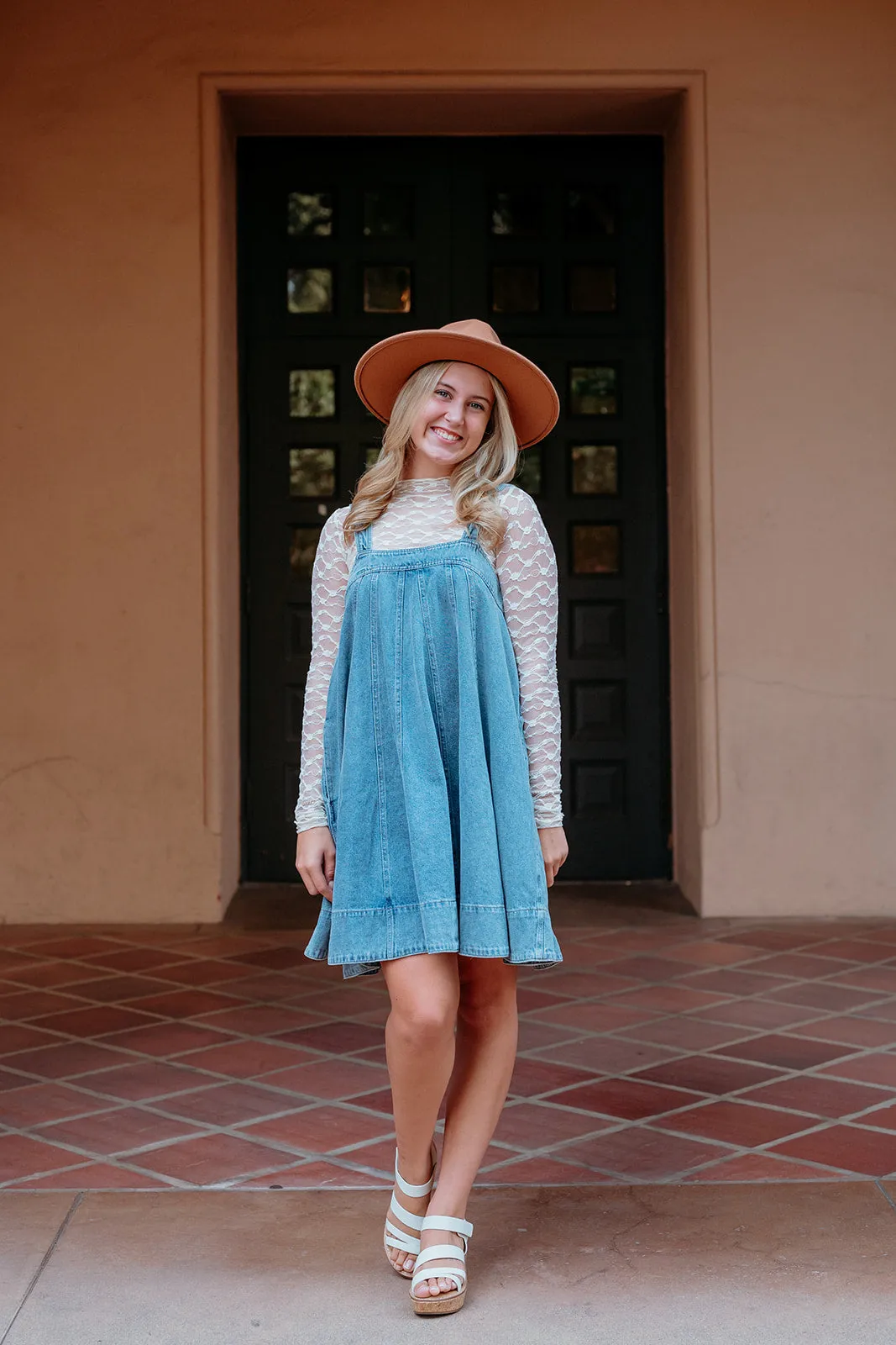 CLEARANCE - Square Neck Denim Flare Dress W/ Pockets