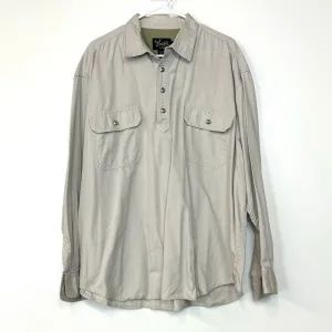 Dick Idol | Mens Canvas Pullover 1/2 Button-Up Shirt | Color: Beige | Size: XL | Pre-Owned