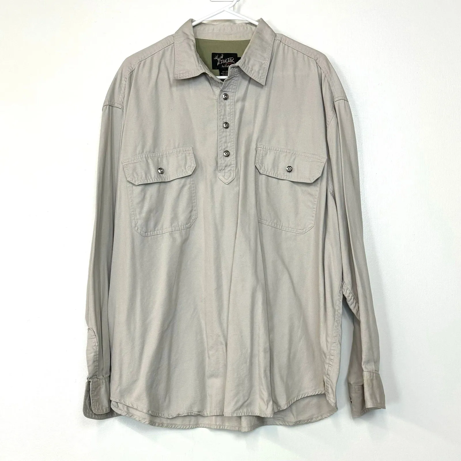 Dick Idol | Mens Canvas Pullover 1/2 Button-Up Shirt | Color: Beige | Size: XL | Pre-Owned