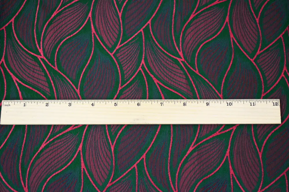 Green-Red Poly-Viscose Stretch Leaf Jacquard Woven Fabric