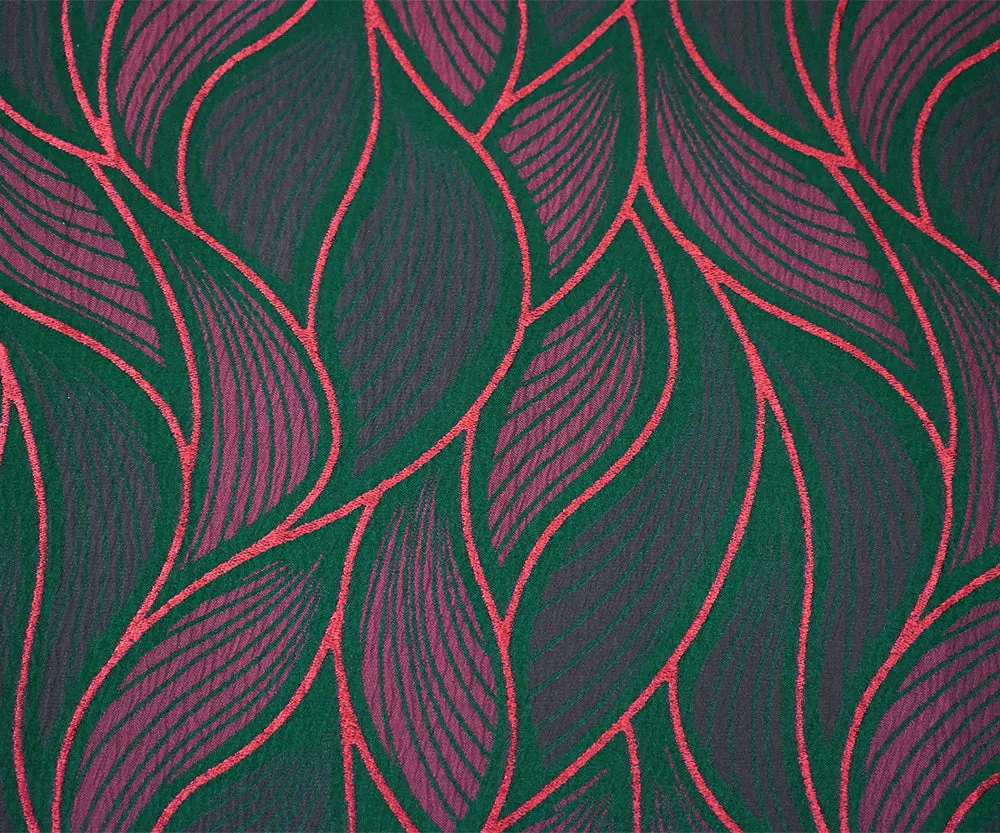 Green-Red Poly-Viscose Stretch Leaf Jacquard Woven Fabric