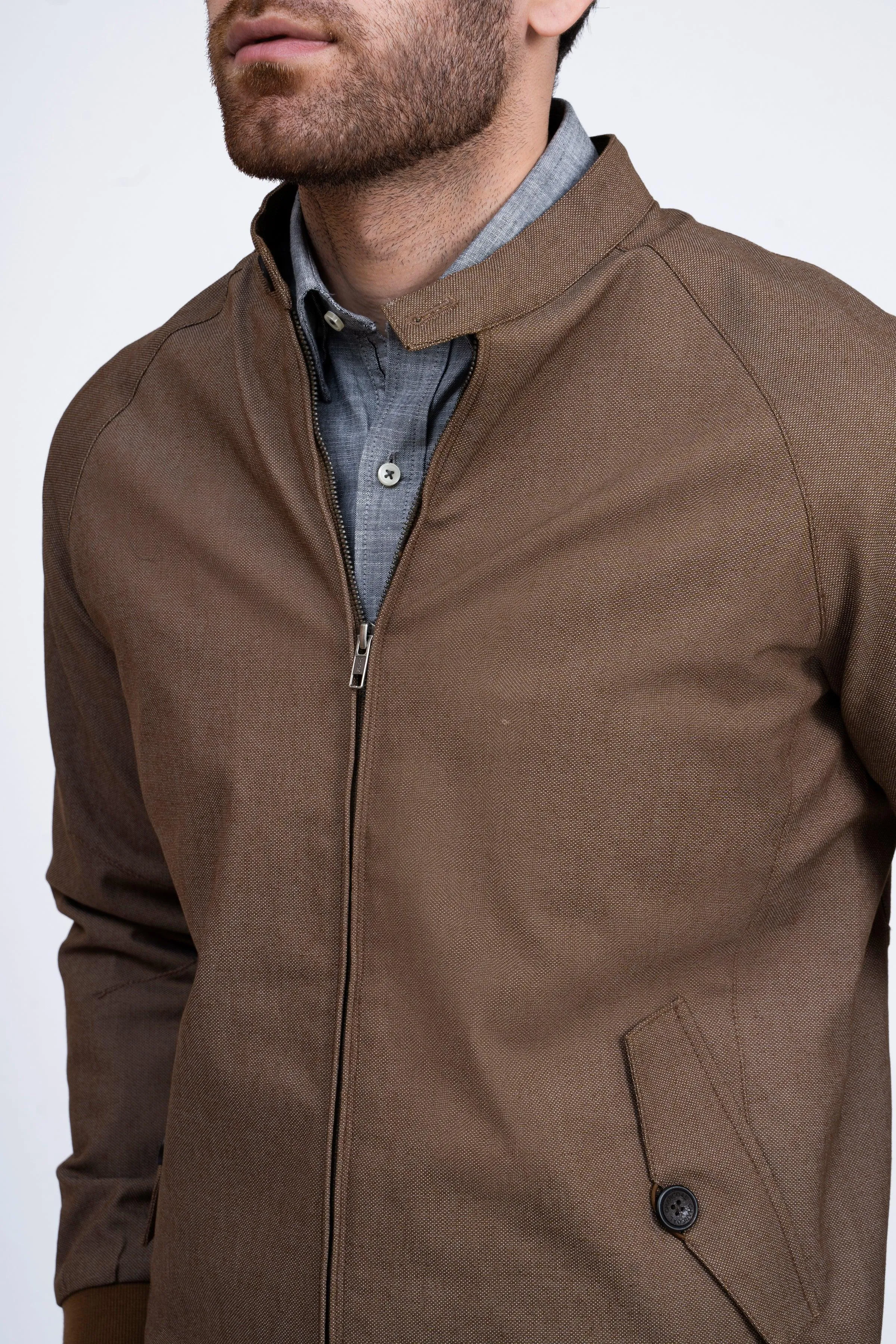 JACKET TIPPING BAN COLLAR DARK BROWN