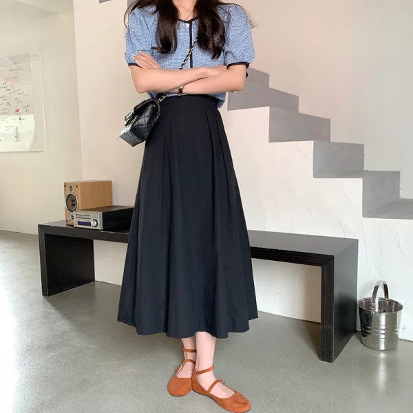 Japanese Skirt Women Mid-Length A-Line Summer High Waist Slim Look Flare Petite Skirt