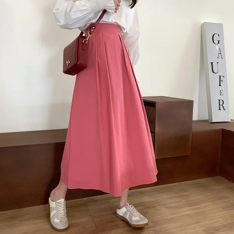 Japanese Skirt Women Mid-Length A-Line Summer High Waist Slim Look Flare Petite Skirt