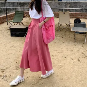 Japanese Skirt Women Mid-Length A-Line Summer High Waist Slim Look Flare Petite Skirt