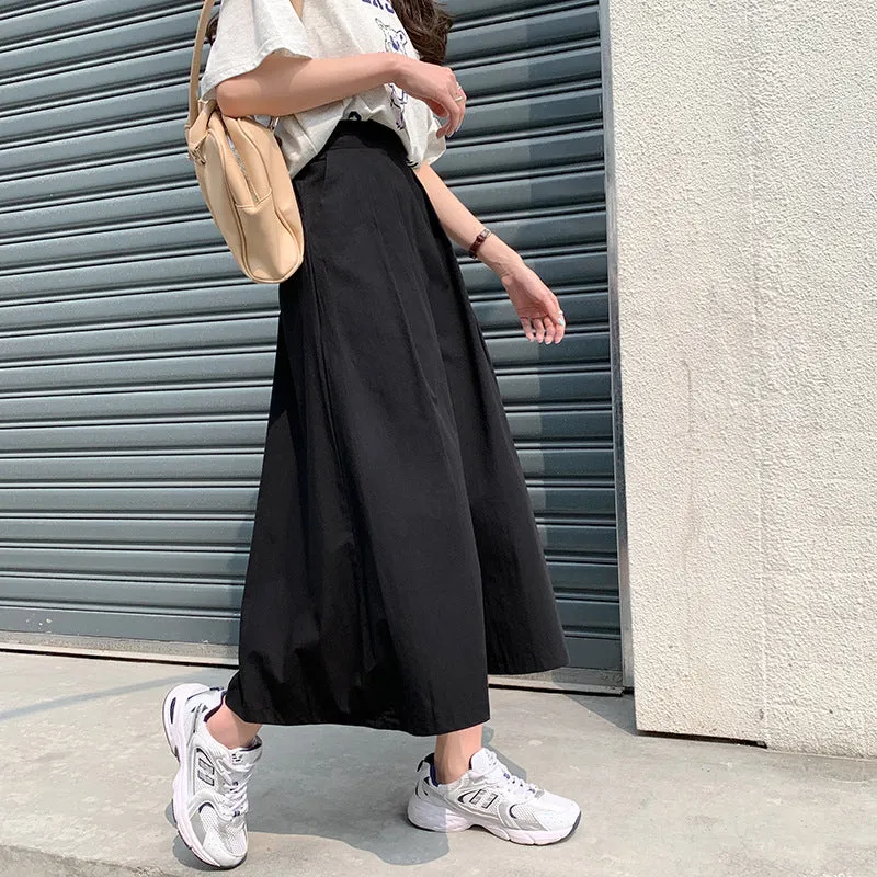 Japanese Skirt Women Mid-Length A-Line Summer High Waist Slim Look Flare Petite Skirt