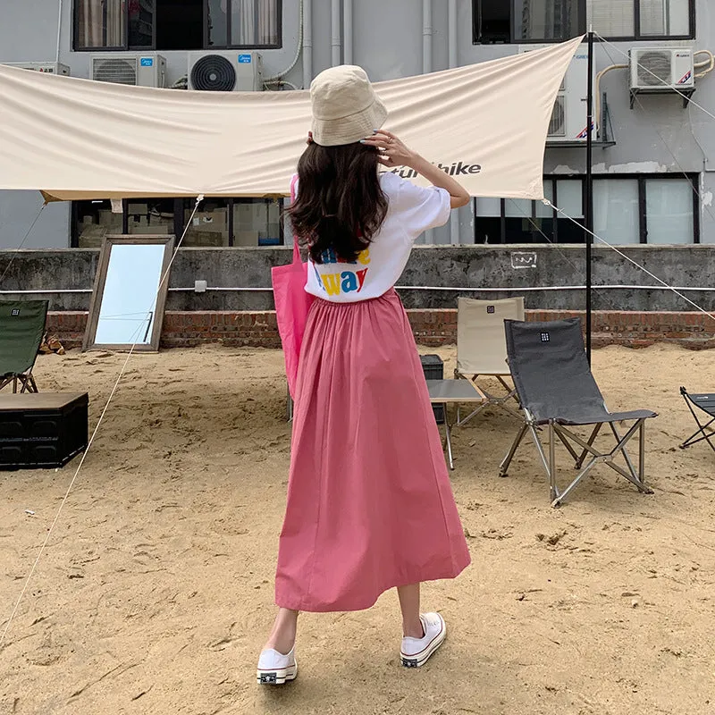 Japanese Skirt Women Mid-Length A-Line Summer High Waist Slim Look Flare Petite Skirt