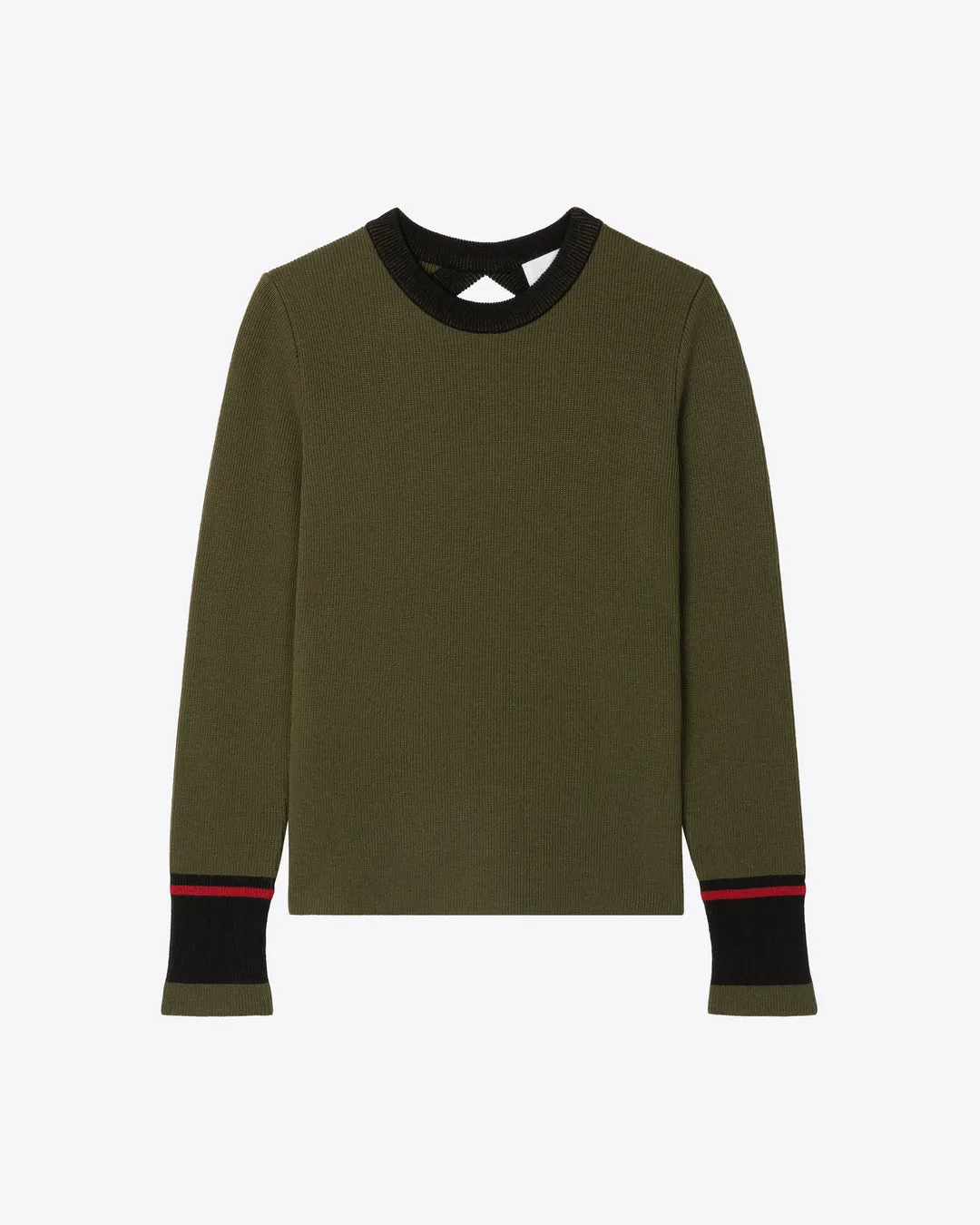 KEYHOLE BACK LONG SLEEVES TOP - KHAKI