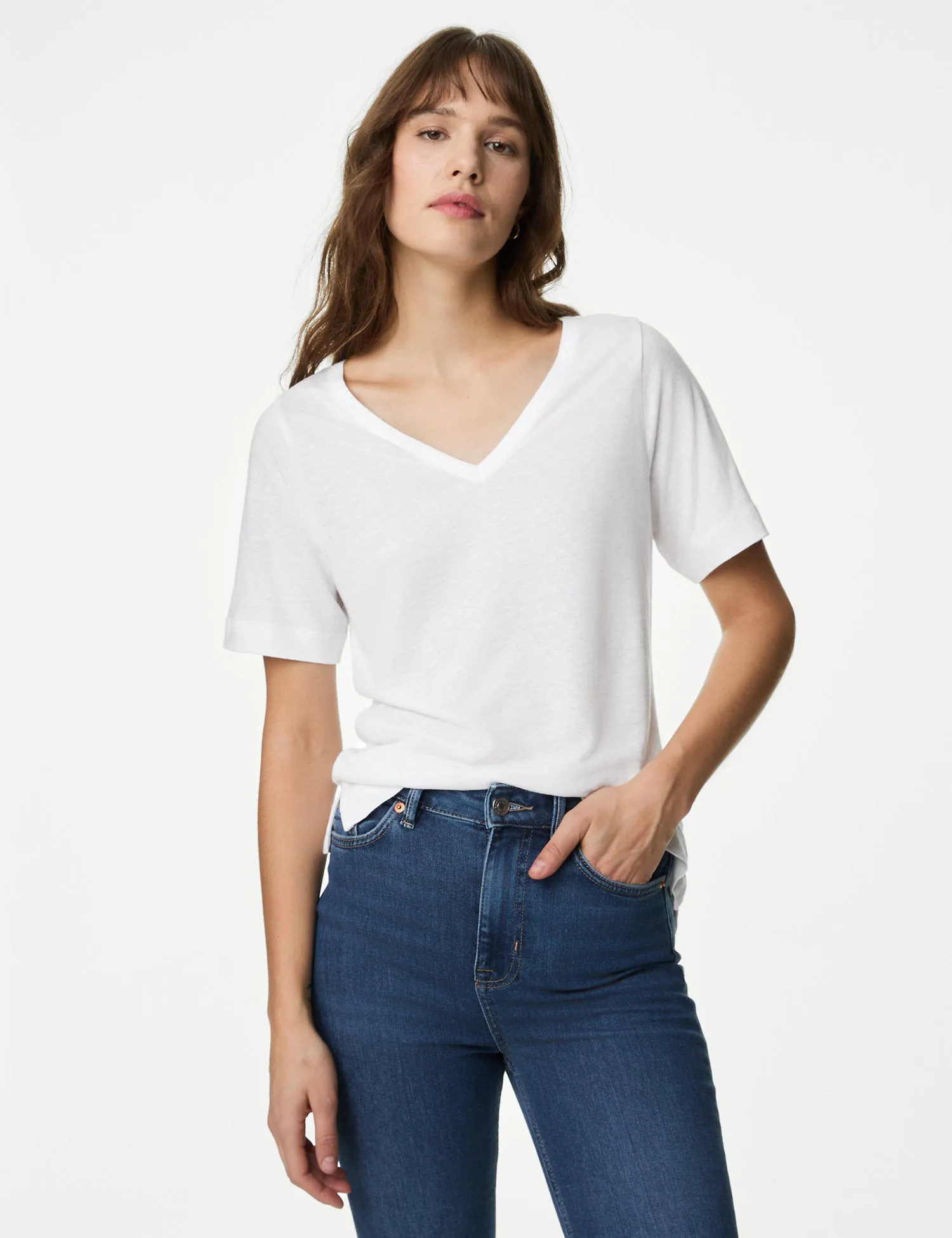 Linen Blend V-Neck Top