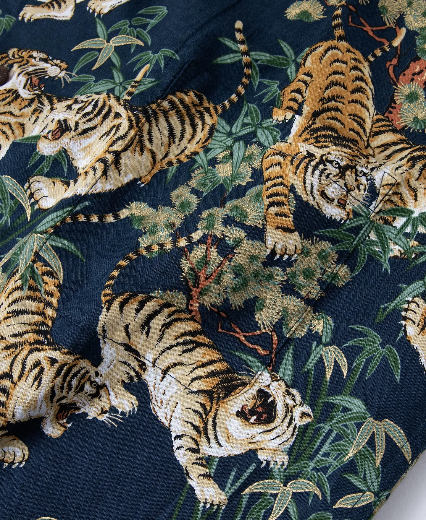 Lot AS08 Ukiyo-e Tiger & Bambo Pattern Aloha Shirt - Navy