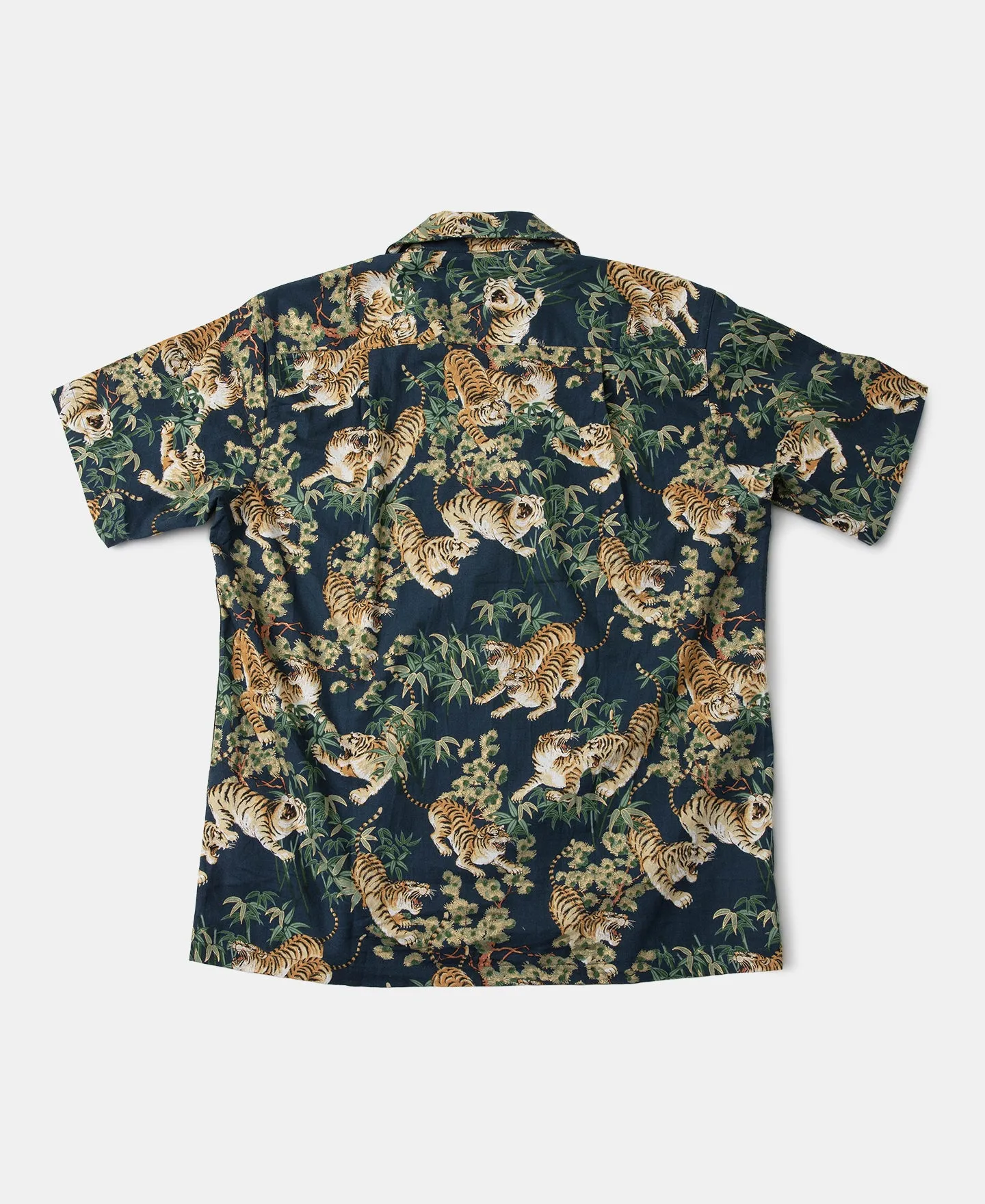 Lot AS08 Ukiyo-e Tiger & Bambo Pattern Aloha Shirt - Navy