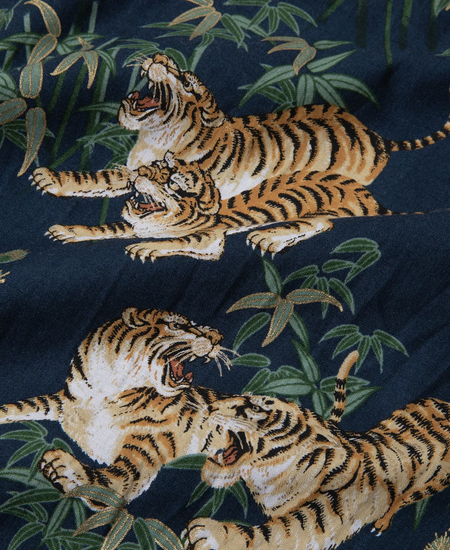 Lot AS08 Ukiyo-e Tiger & Bambo Pattern Aloha Shirt - Navy