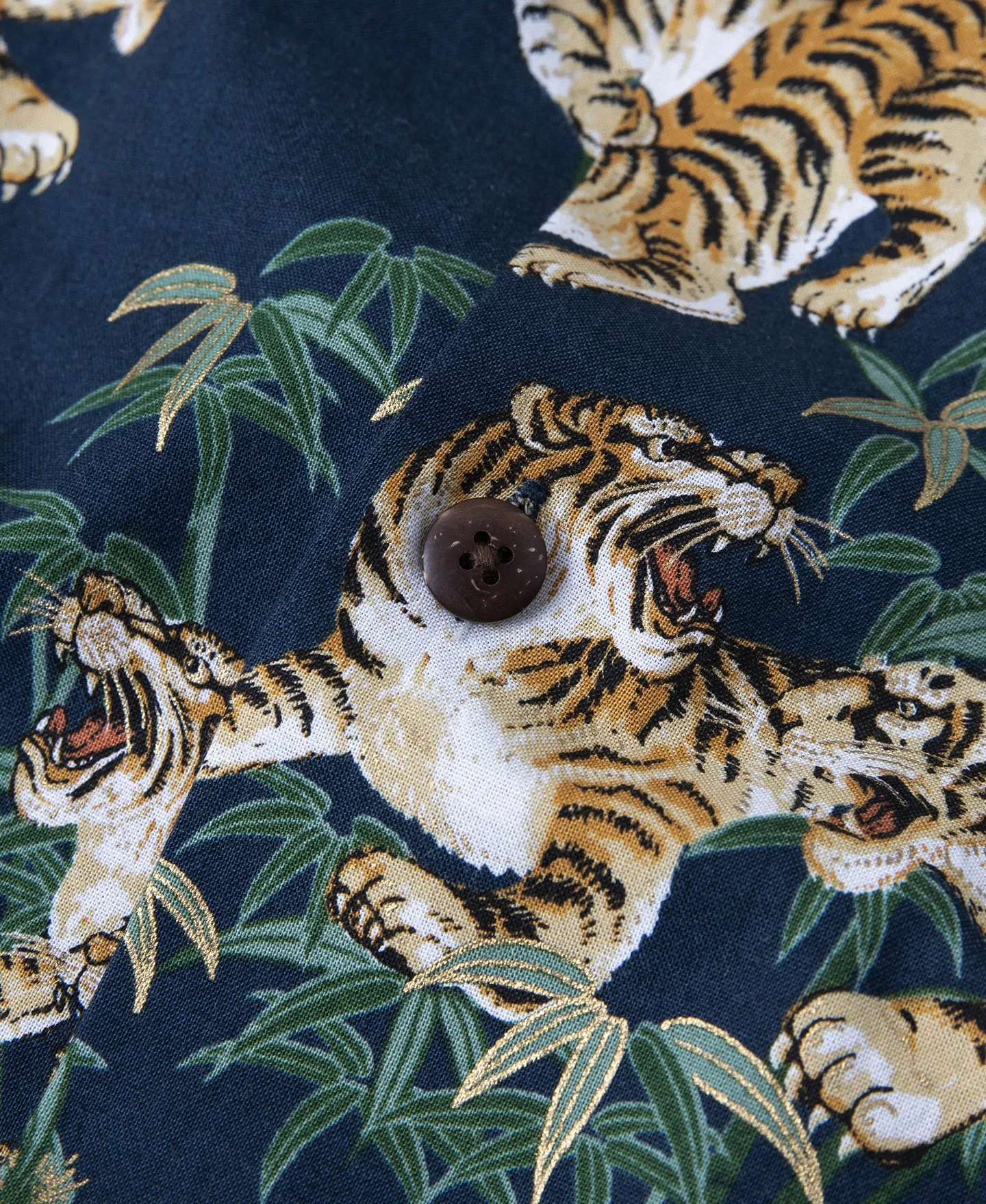Lot AS08 Ukiyo-e Tiger & Bambo Pattern Aloha Shirt - Navy