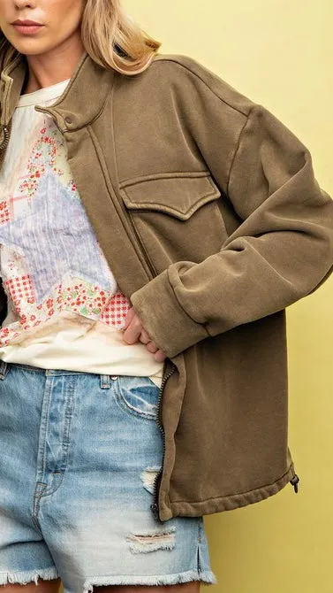 Mineral Zip Up Flap Pocket Knit Jacket