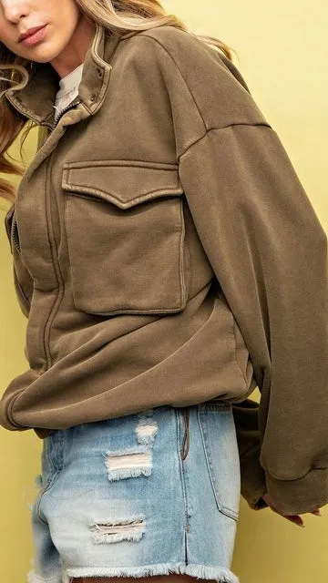 Mineral Zip Up Flap Pocket Knit Jacket