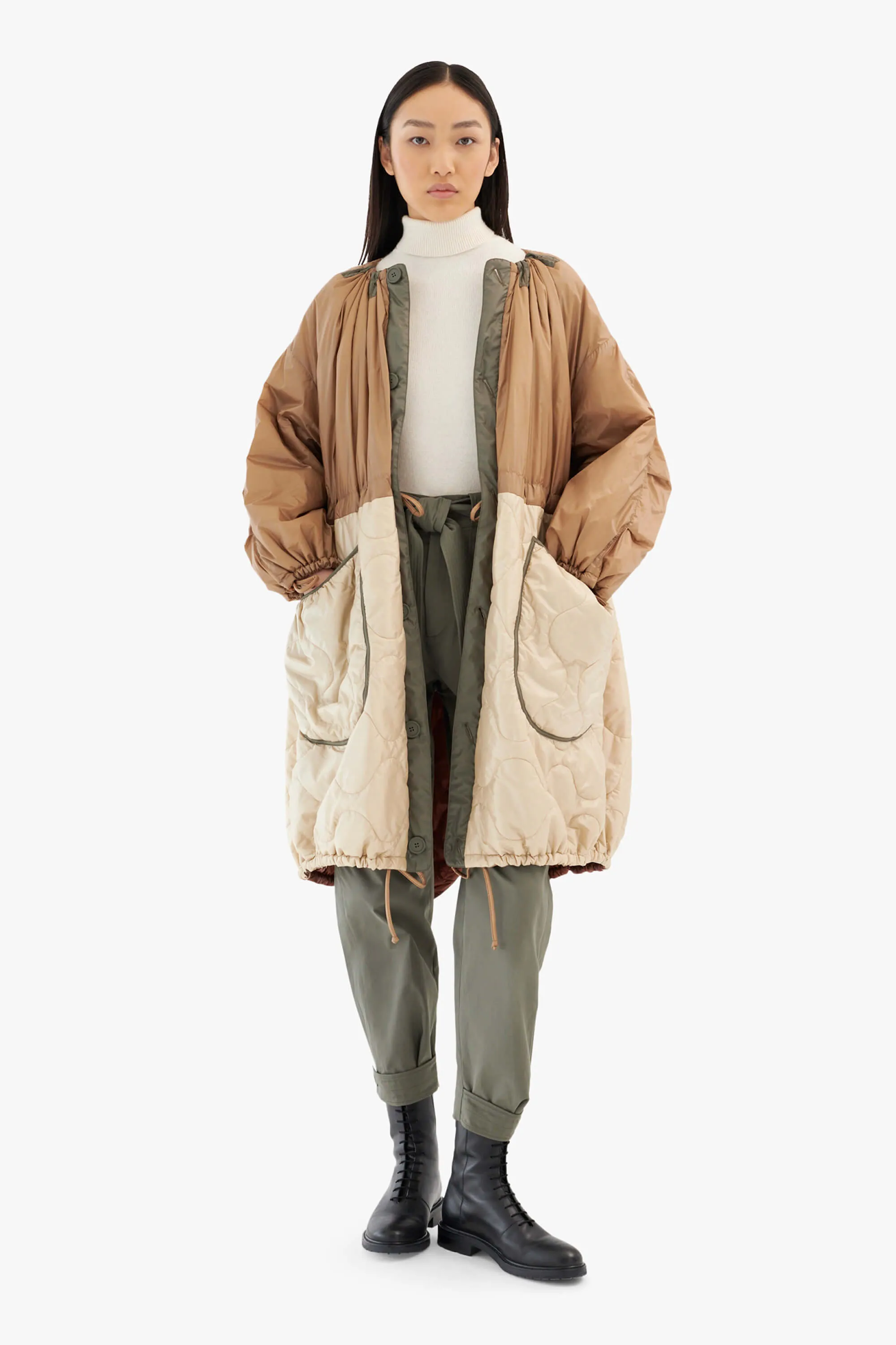 Patchwork Parachute Parka - Bronze / Mocha Brown