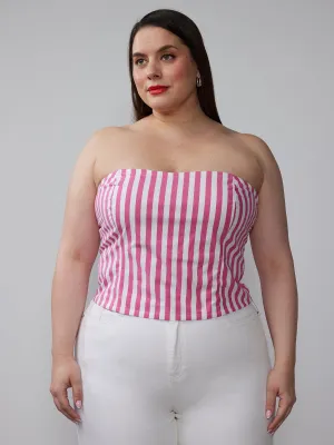 Plus Strapless Striped Corset Top