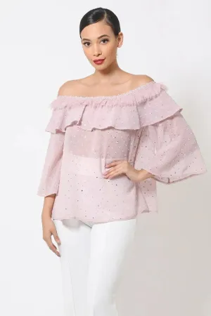 Polka Dot Sheer Off Shoulder Top