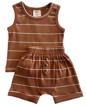 Ribbed Tank & Short Set in Saddle Stripe