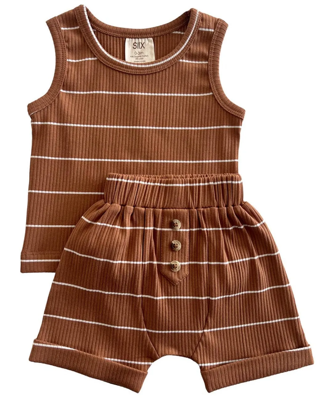 Ribbed Tank & Short Set in Saddle Stripe