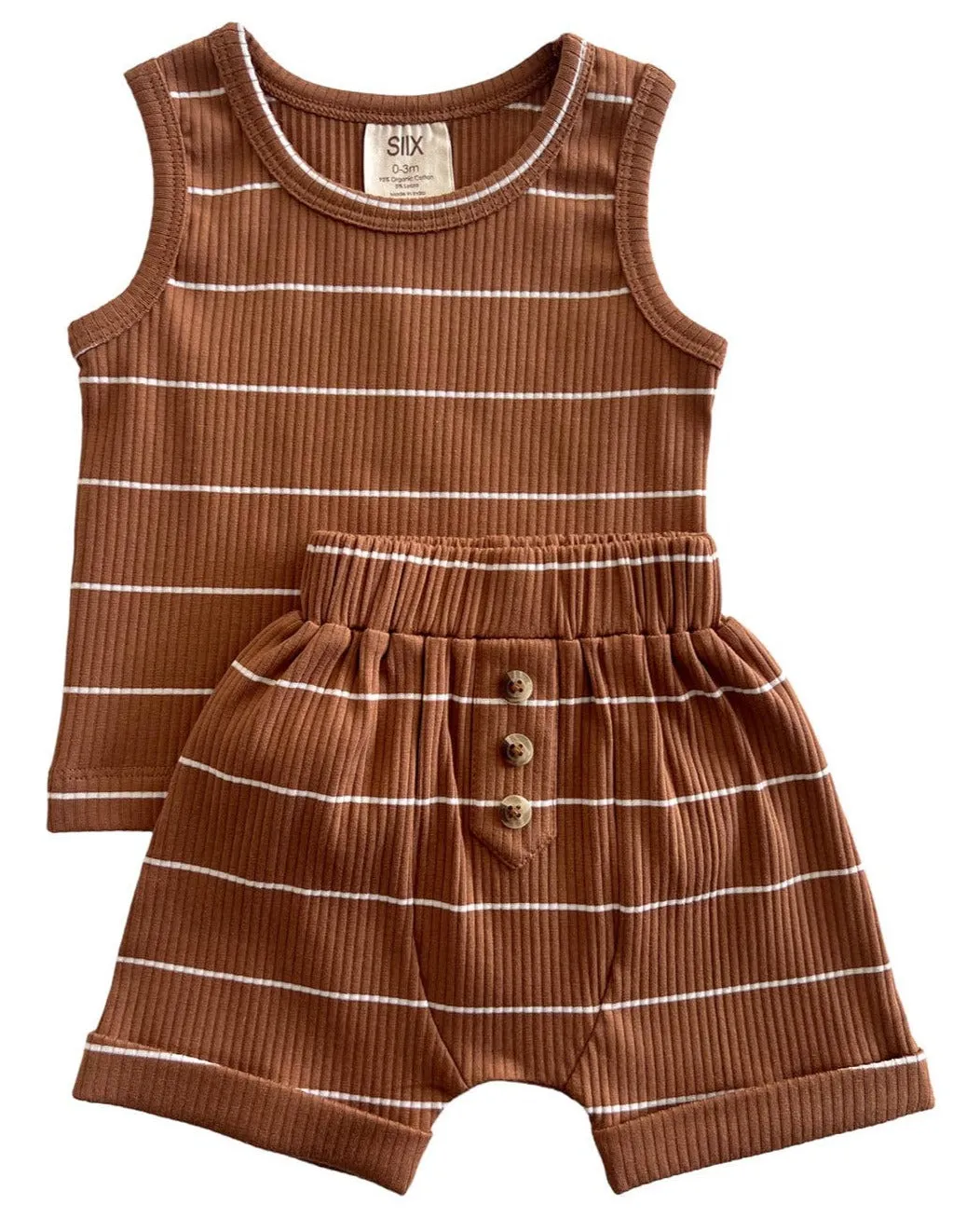 Ribbed Tank & Short Set in Saddle Stripe