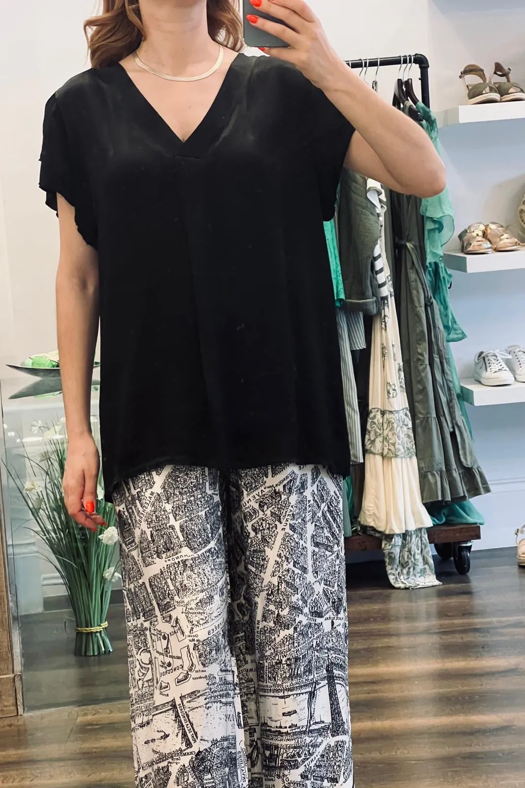 Satin Ruffle Sleeve Blouse