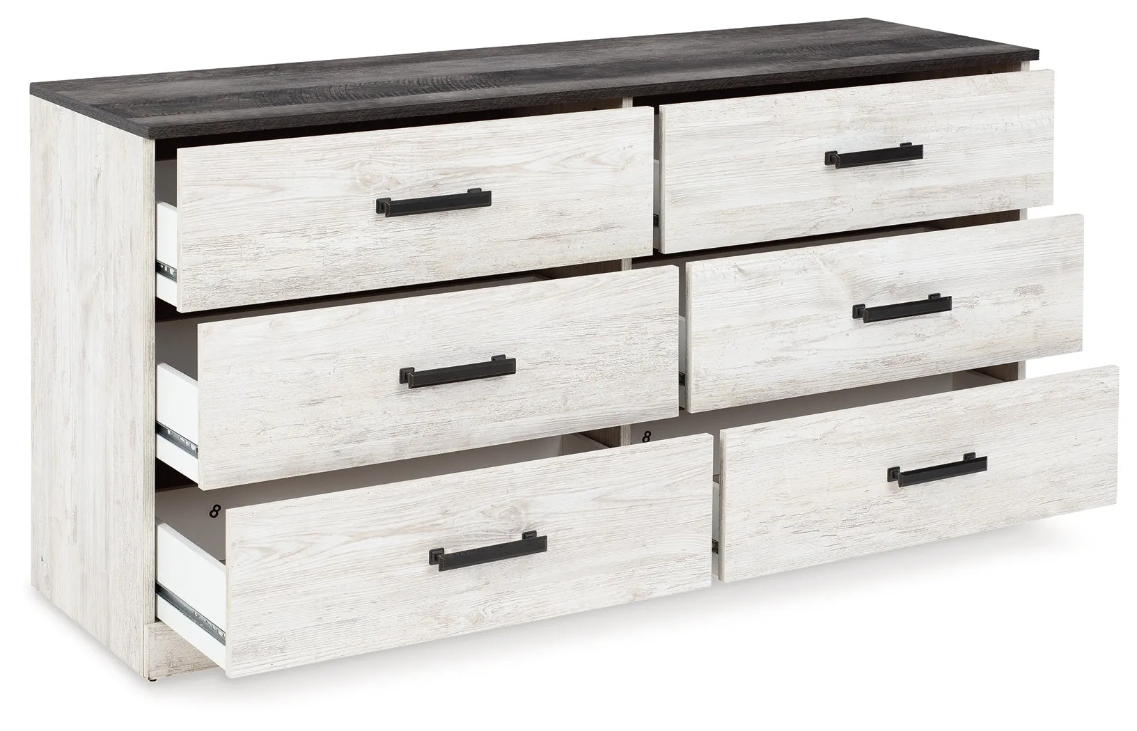 Shawburn Queen Platform Bed with Dresser and Chest in White/Dark Charcoal Gray