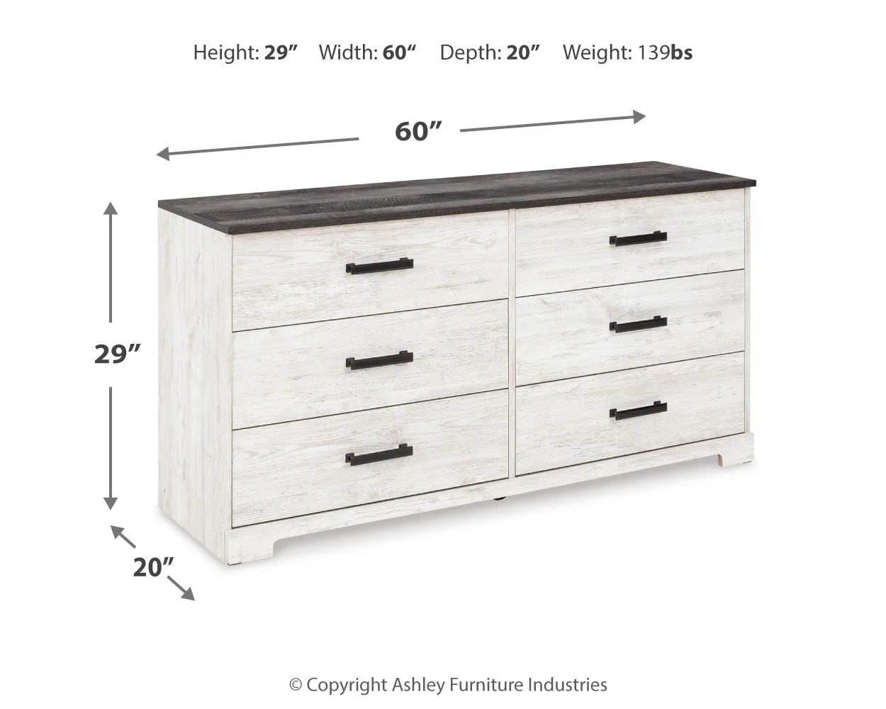Shawburn Queen Platform Bed with Dresser and Chest in White/Dark Charcoal Gray