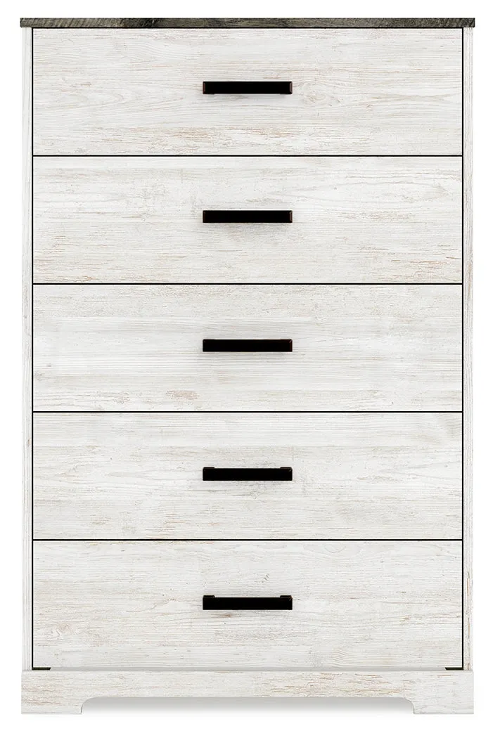 Shawburn Queen Platform Bed with Dresser and Chest in White/Dark Charcoal Gray