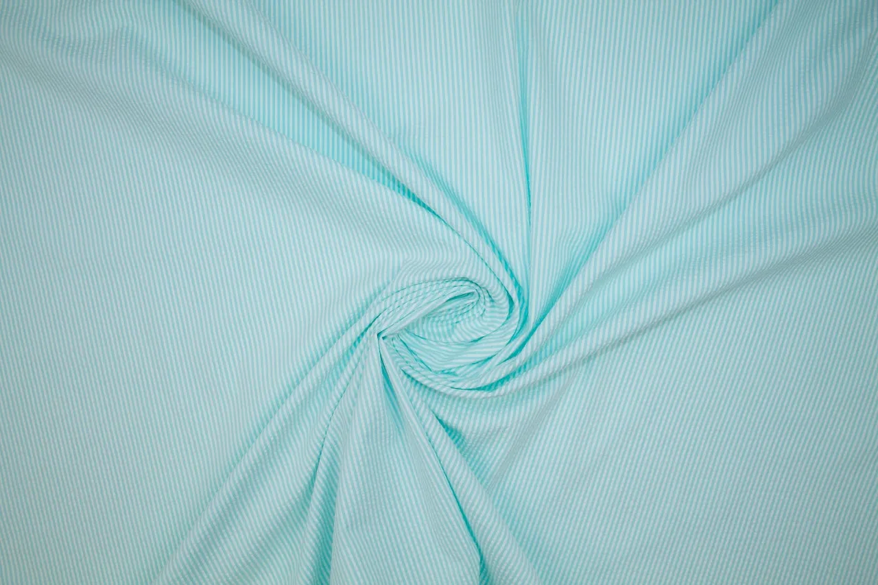 Stretch Cotton Seersucker - Mint/White