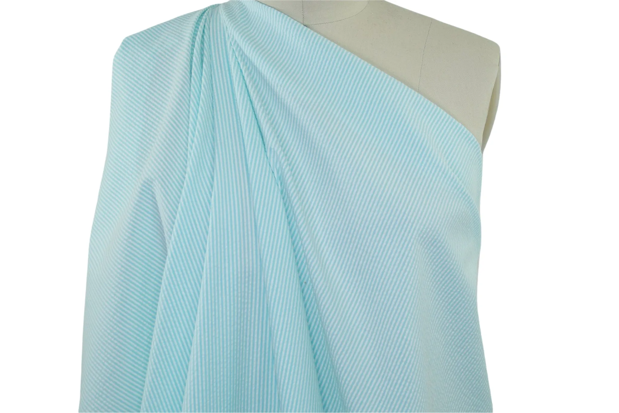 Stretch Cotton Seersucker - Mint/White