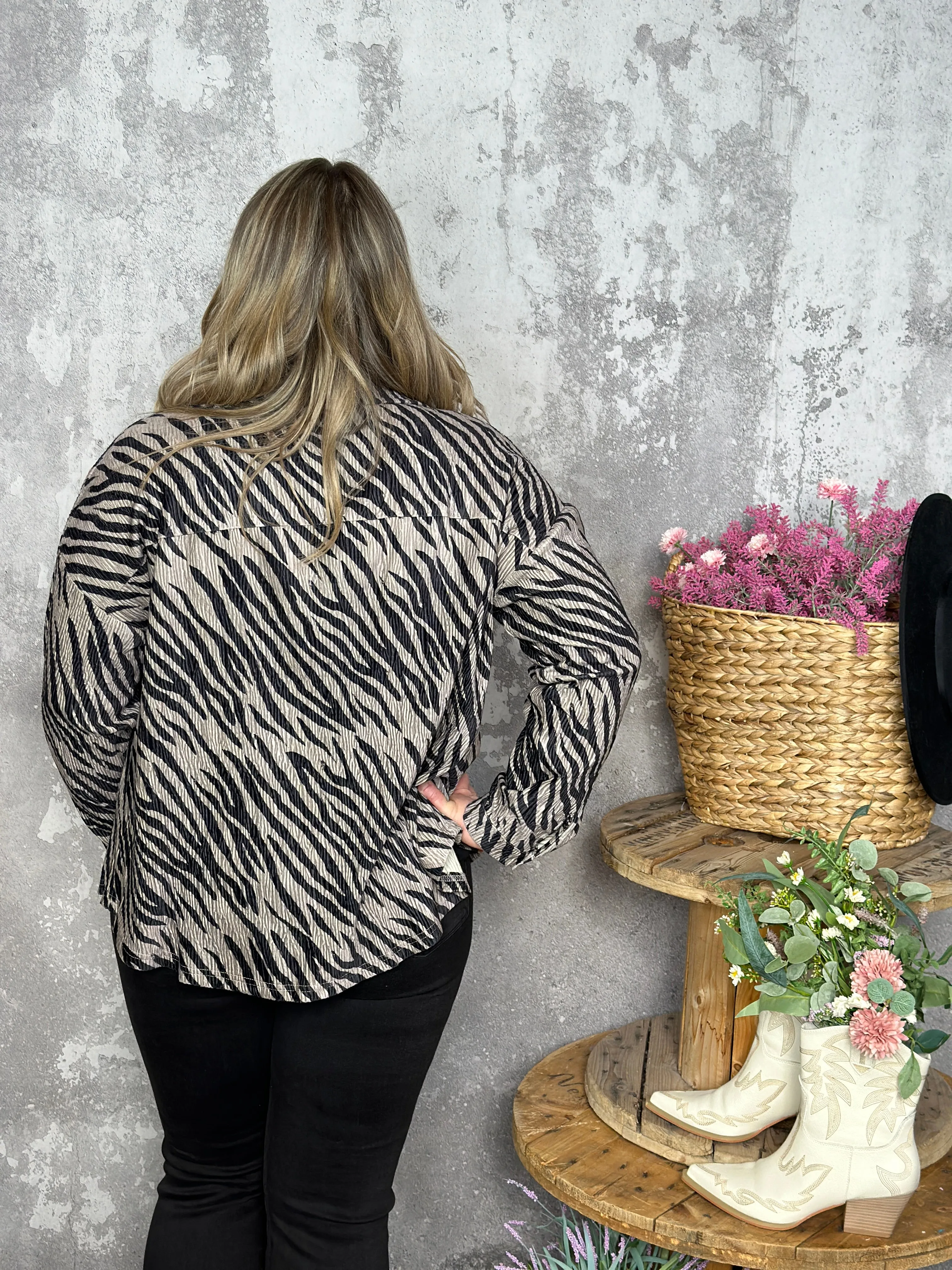 Textured Zebra Button Up Jacket