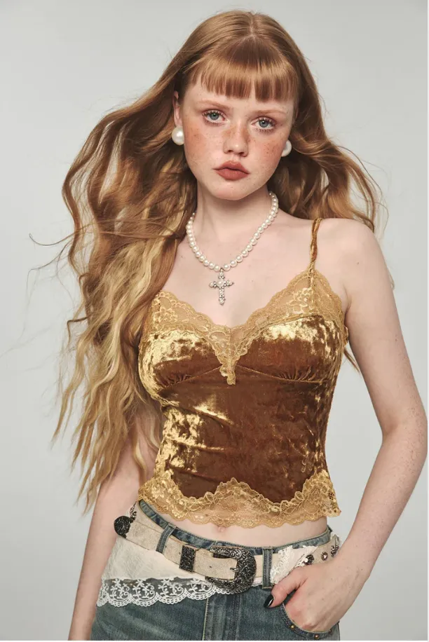 velours ribbon camisole tops